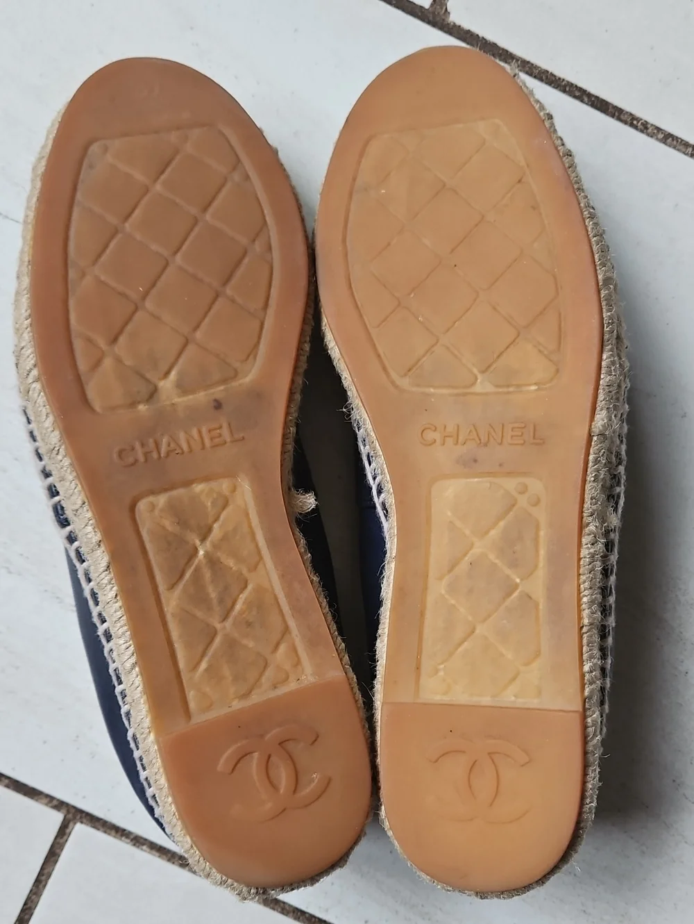 CHANEL Navy Black Lambskin Leather CC Espadrilles [Size 37]